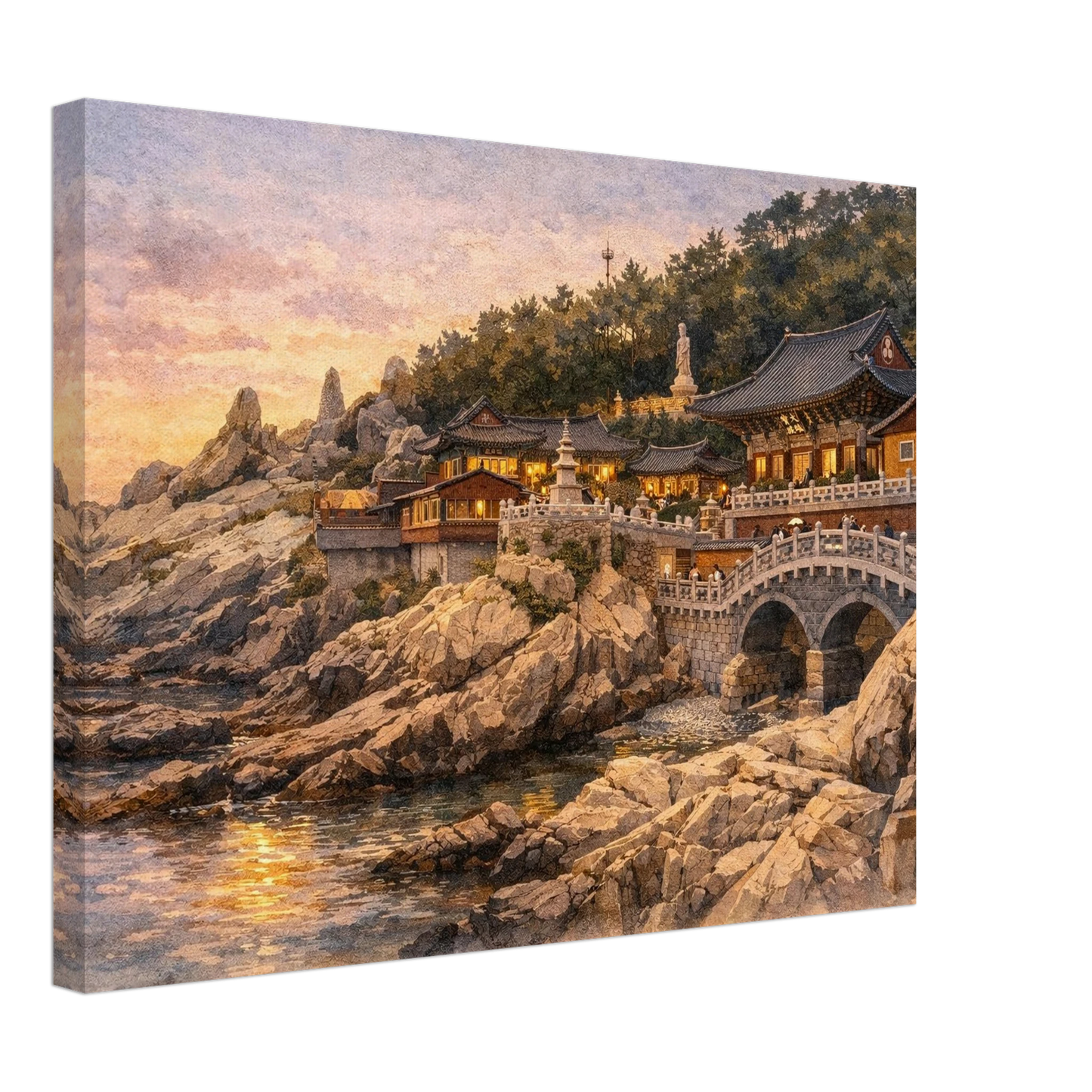 Tramonto a Haedong Yonggungsa Canvas arte asiatica premium