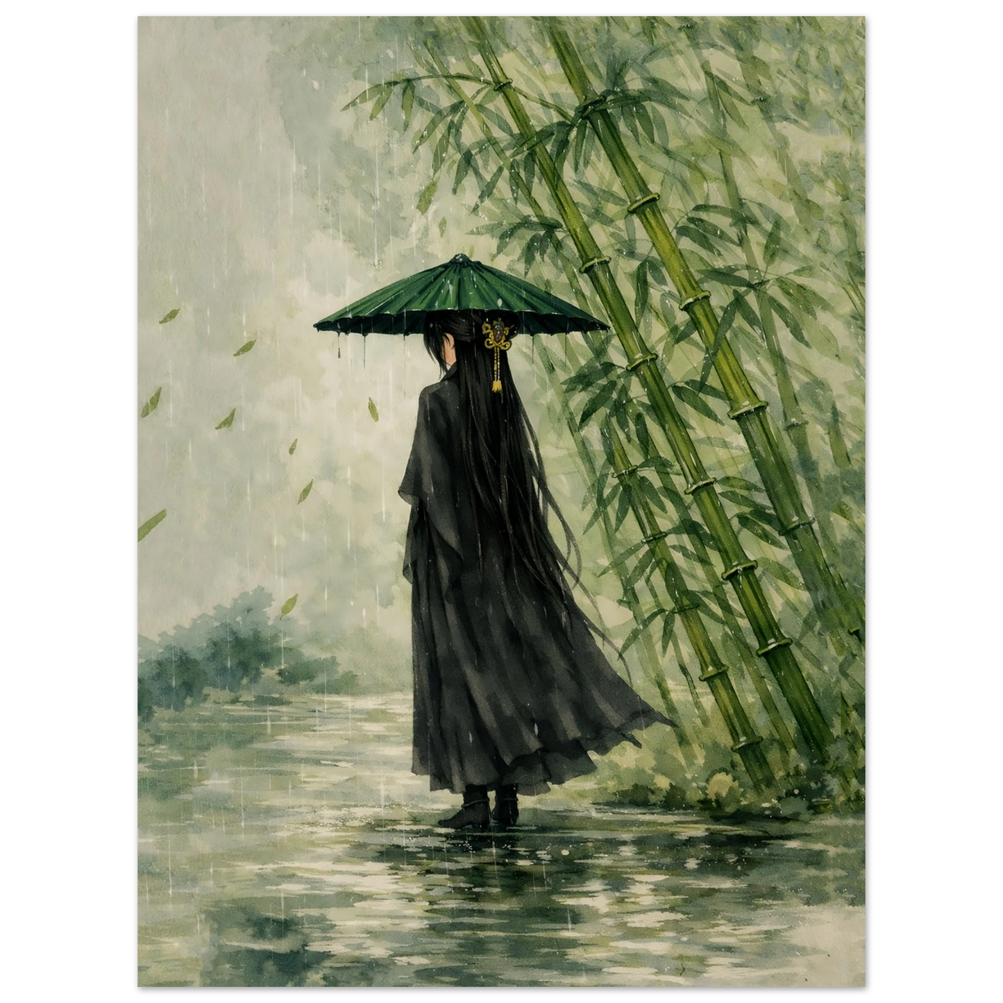 Tra Pioggia e Silenzio Premium Matte Paper Poster arte asiatica premium