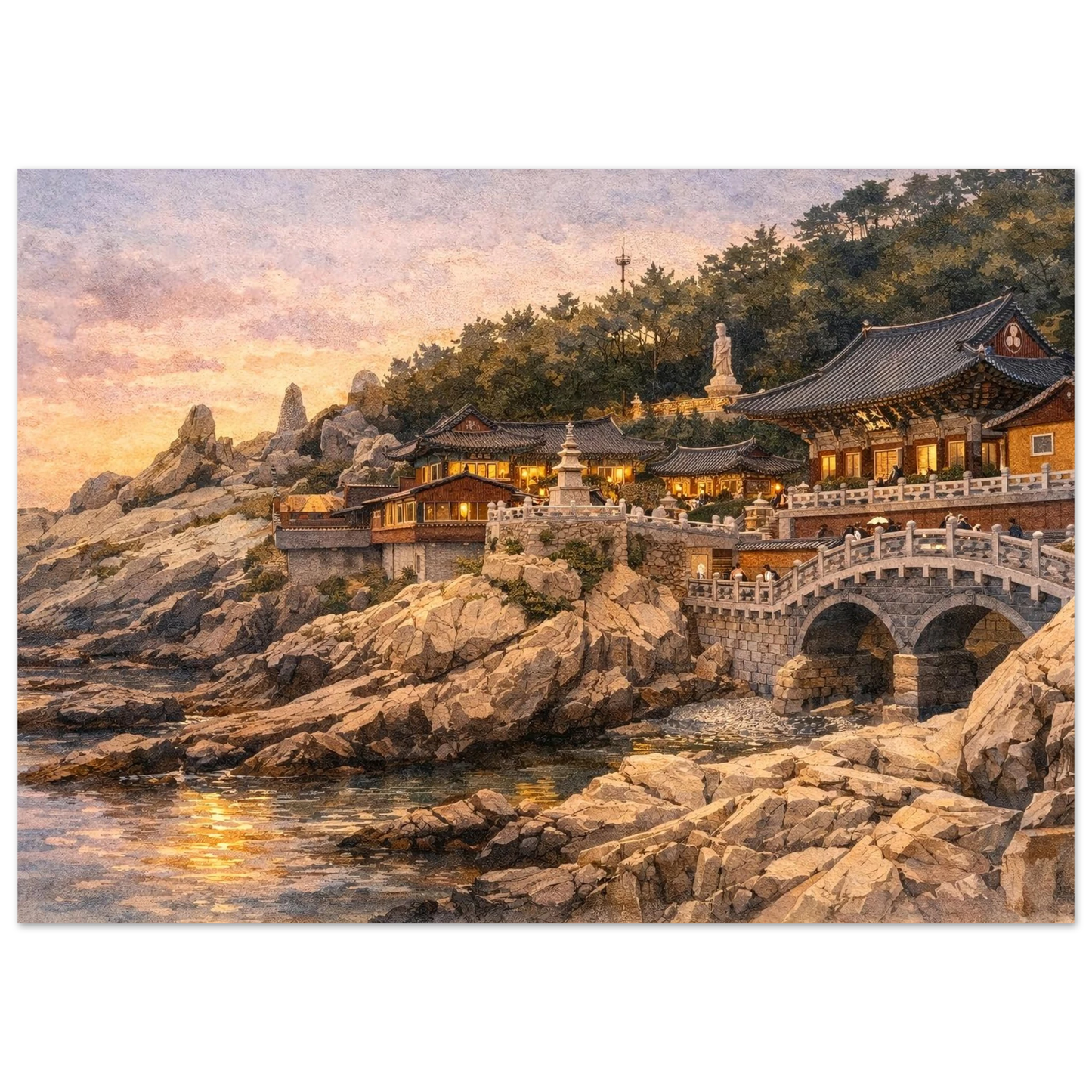Tramonto a Haedong Yonggungsa Premium Matte Paper Poster arte asiatica premium
