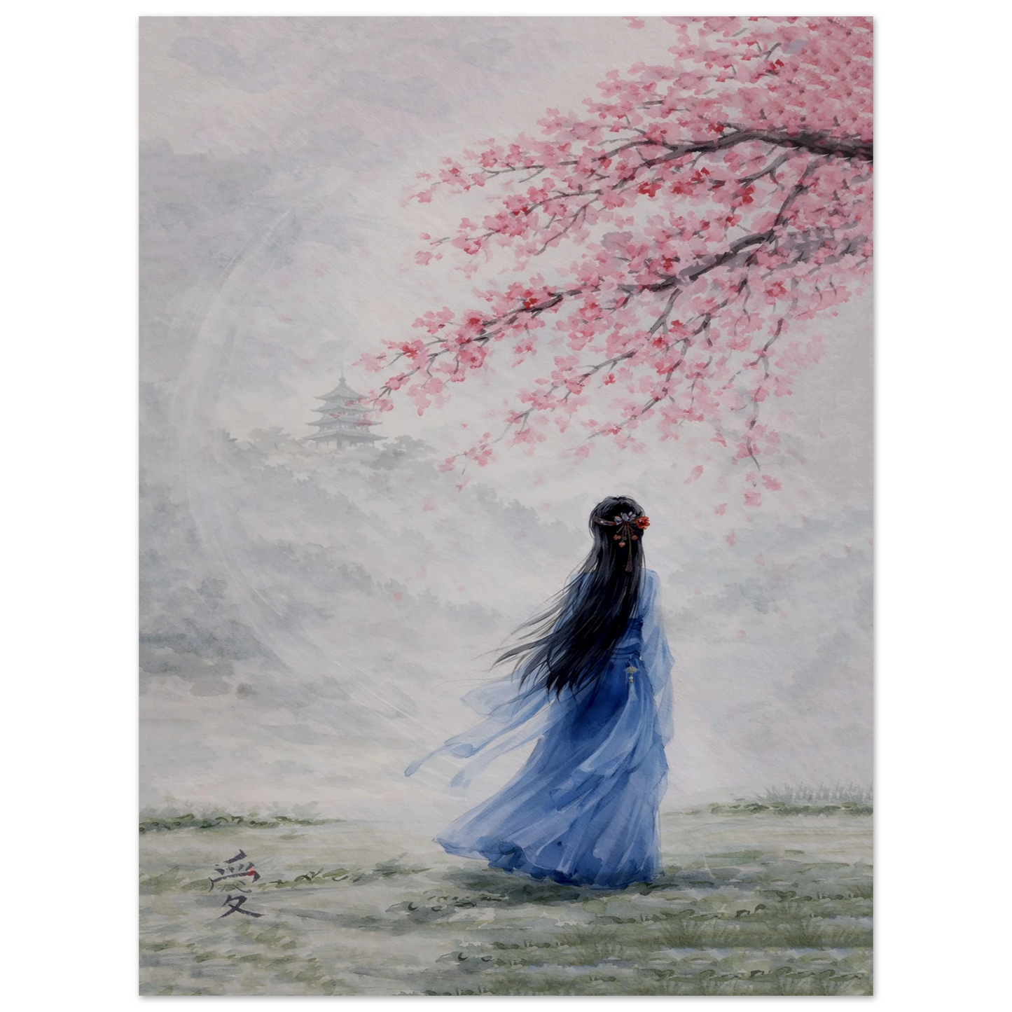Tra Fiori e Destino Premium Matte Paper Poster arte asiatica premium