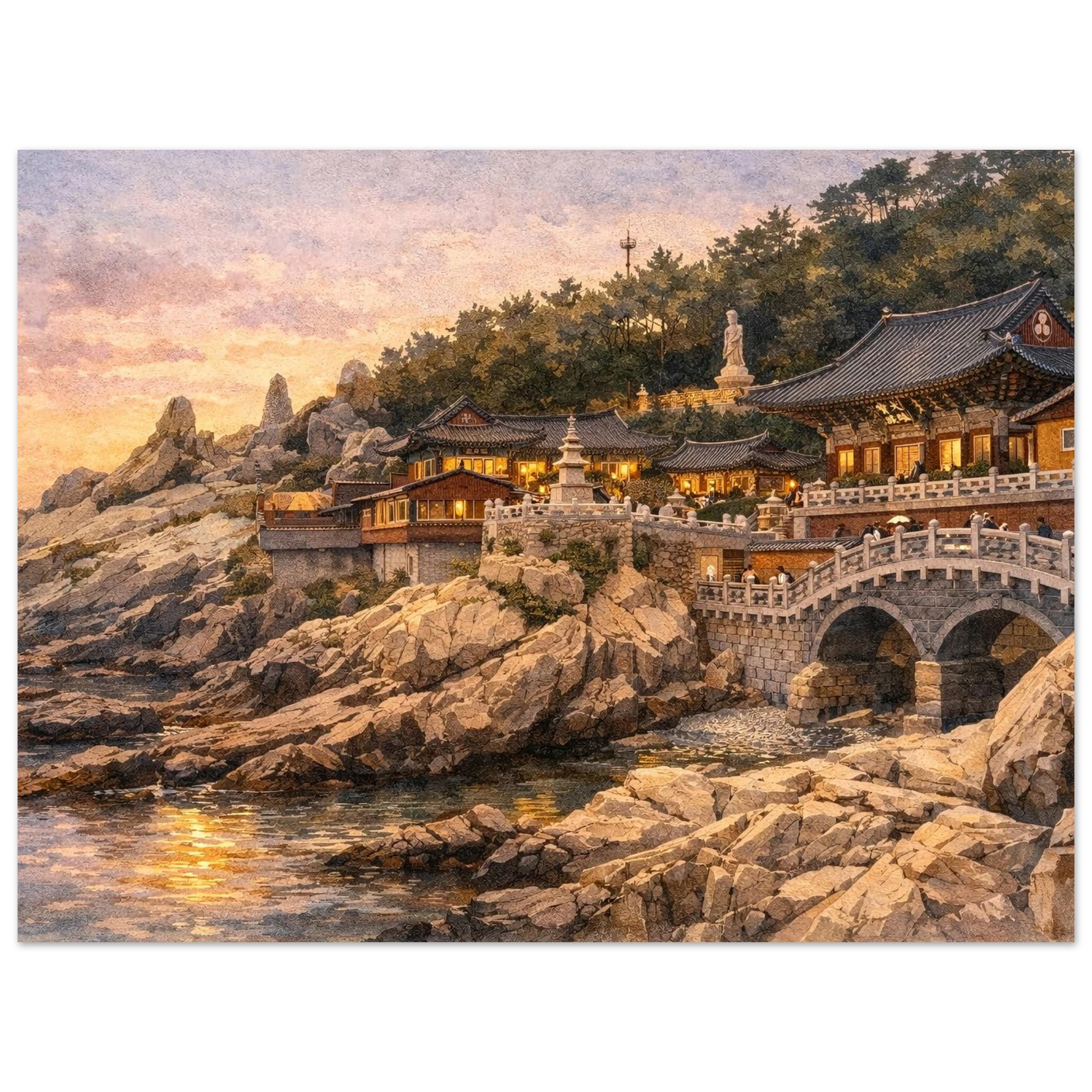 Tramonto a Haedong Yonggungsa Premium Matte Paper Poster arte asiatica premium