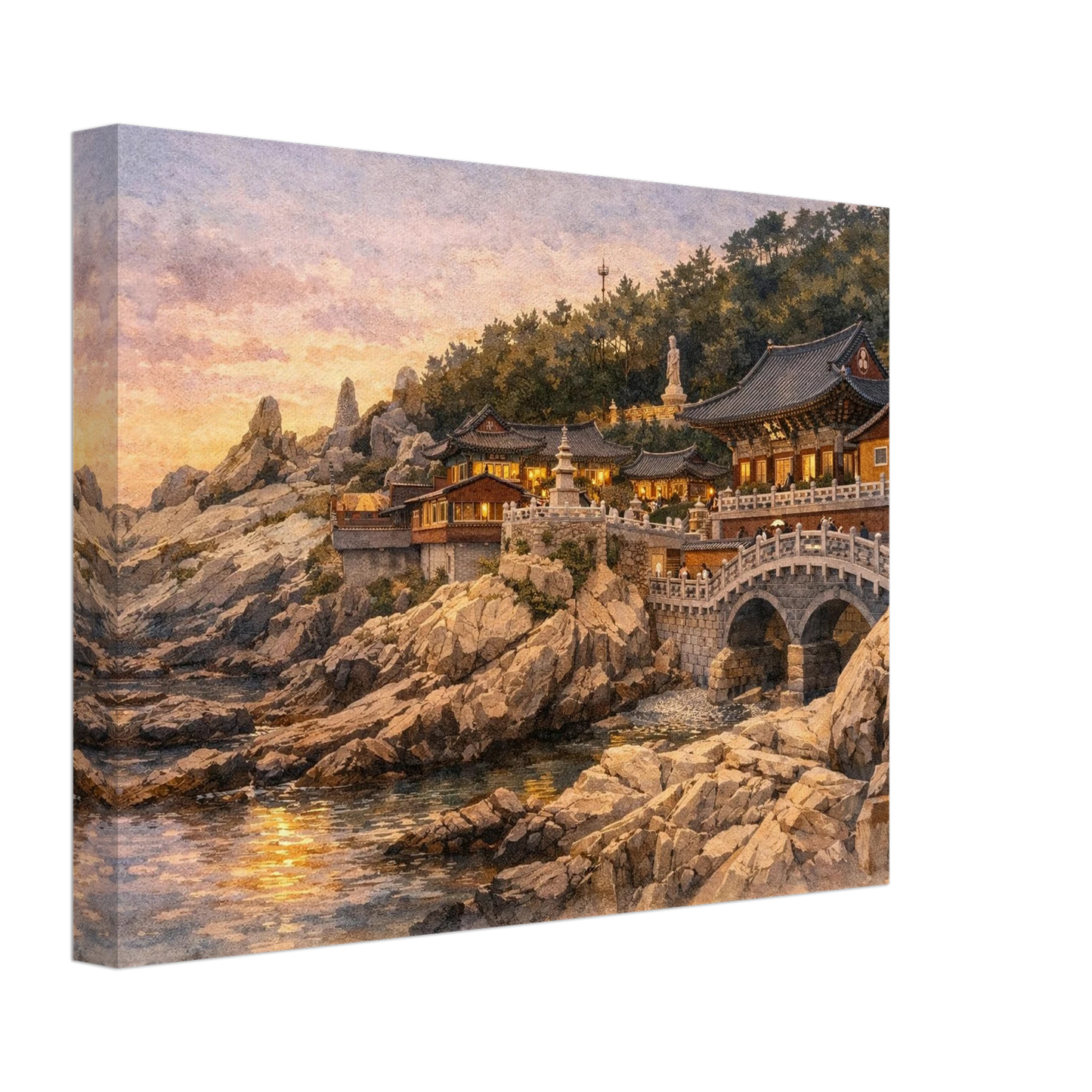 Tramonto a Haedong Yonggungsa Canvas arte asiatica premium