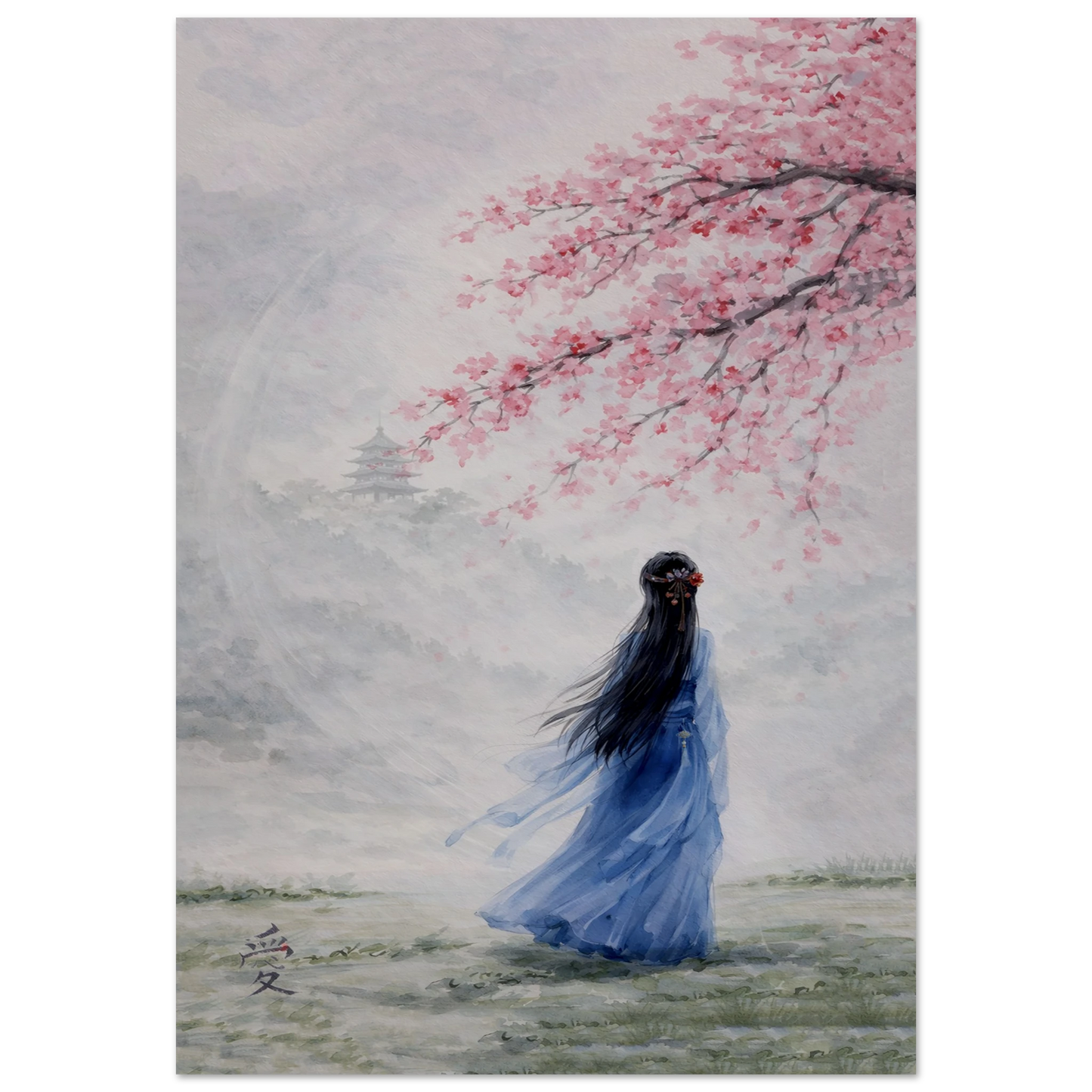 Tra Fiori e Destino Premium Matte Paper Poster arte asiatica premium