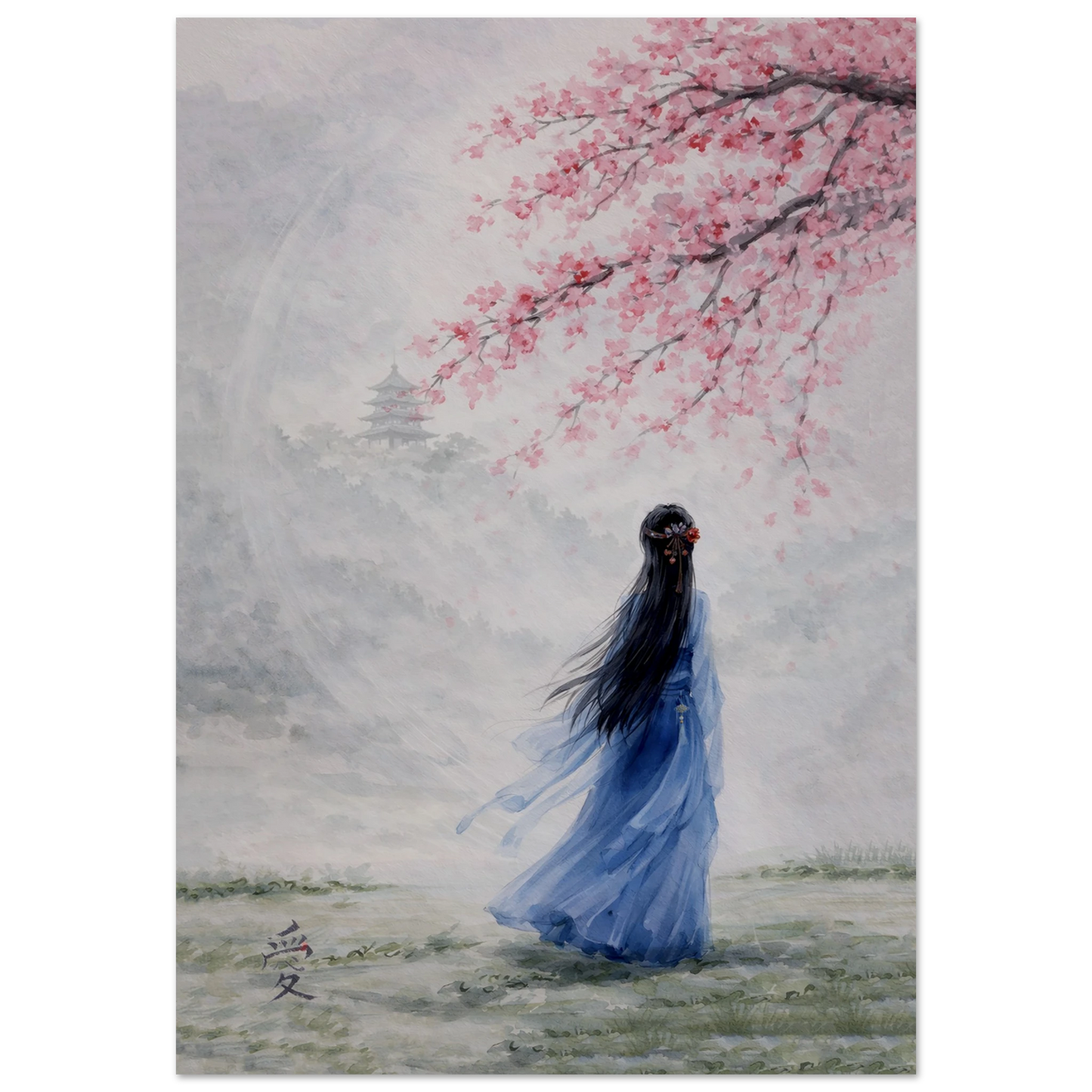 Tra Fiori e Destino Premium Matte Paper Poster arte asiatica premium
