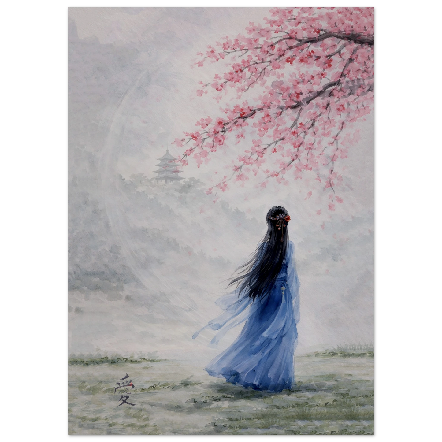 Tra Fiori e Destino Premium Matte Paper Poster arte asiatica premium