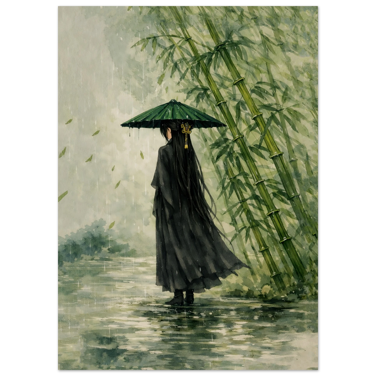 Tra Pioggia e Silenzio Premium Matte Paper Poster arte asiatica premium