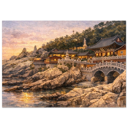 Tramonto a Haedong Yonggungsa Fine Art Poster arte asiatica premium
