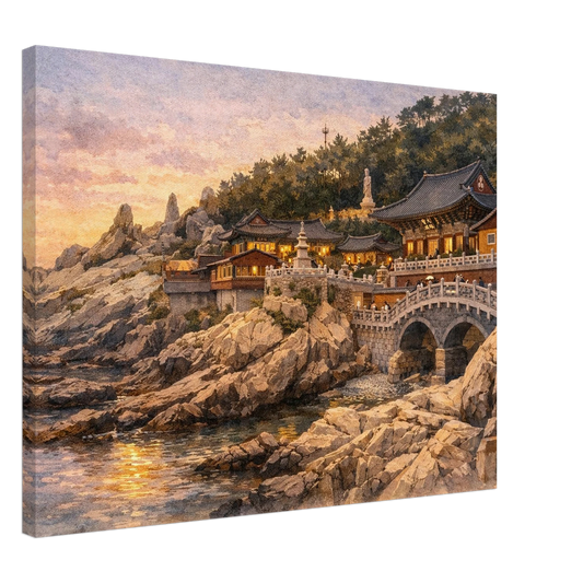 Tramonto a Haedong Yonggungsa Canvas arte asiatica premium