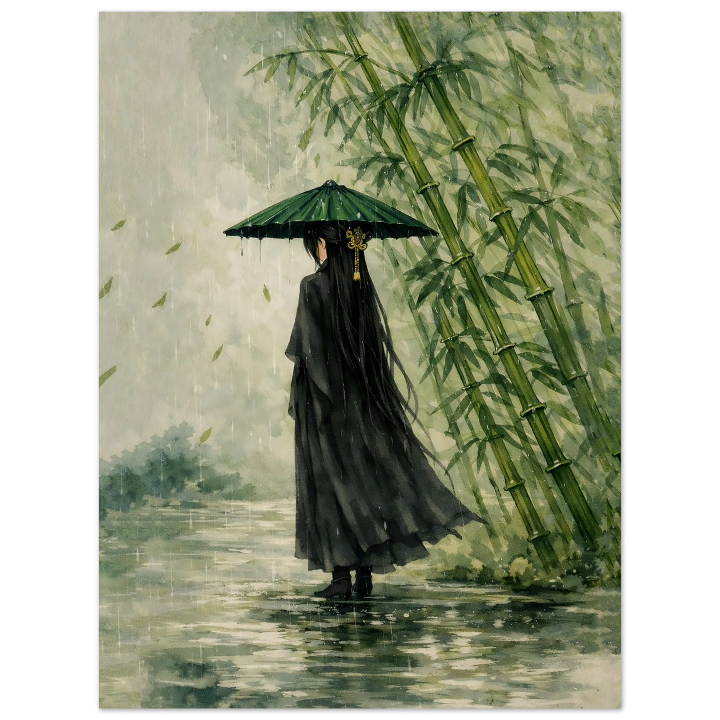 Tra Pioggia e Silenzio Premium Matte Paper Poster arte asiatica premium