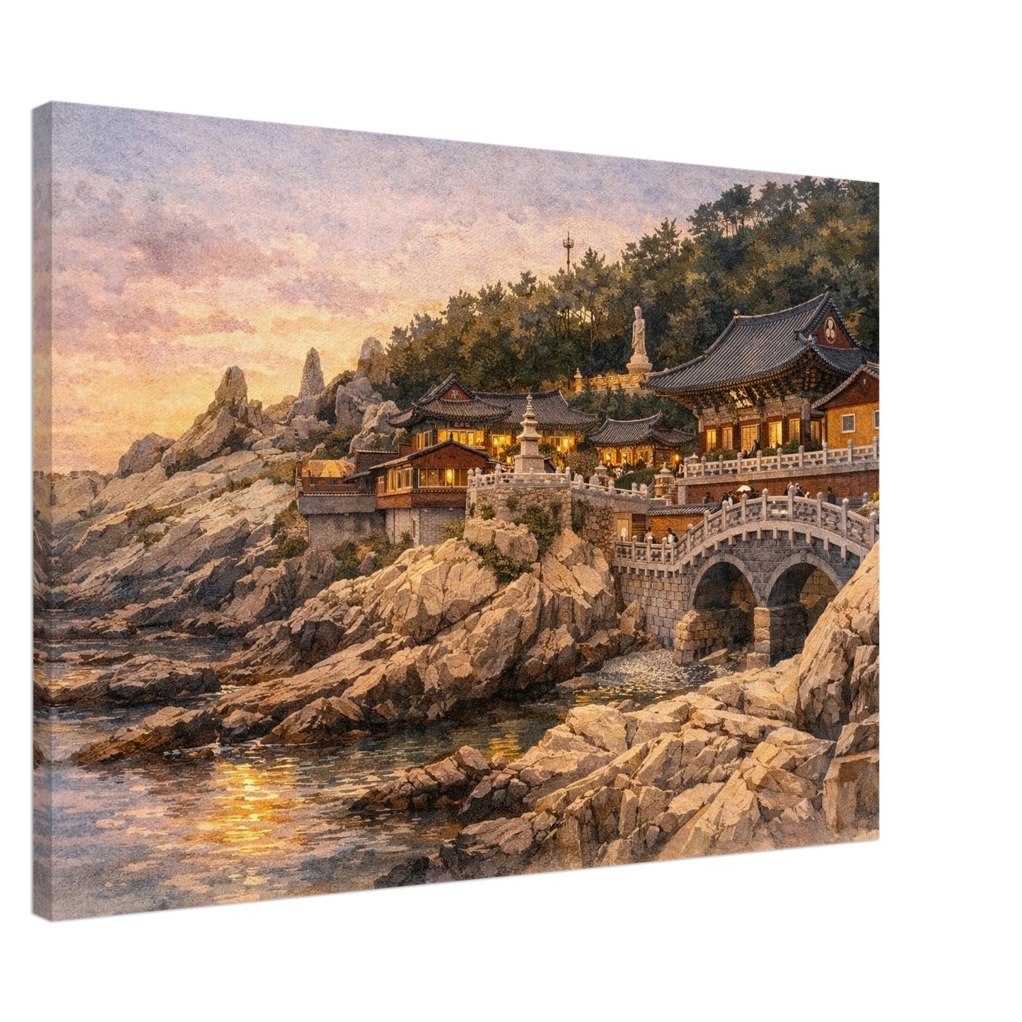 Tramonto a Haedong Yonggungsa Canvas arte asiatica premium