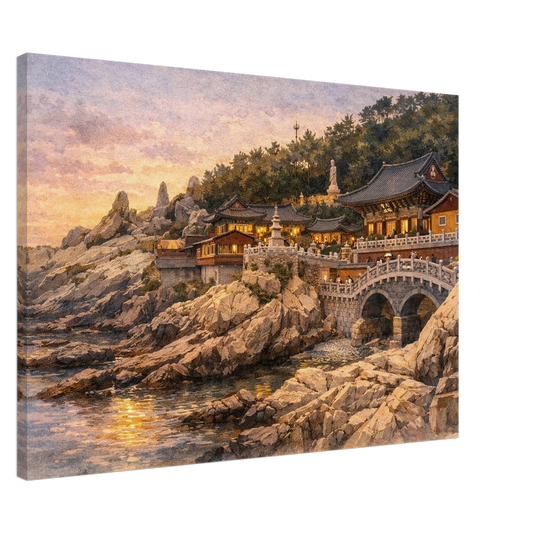 Tramonto a Haedong Yonggungsa Canvas arte asiatica premium