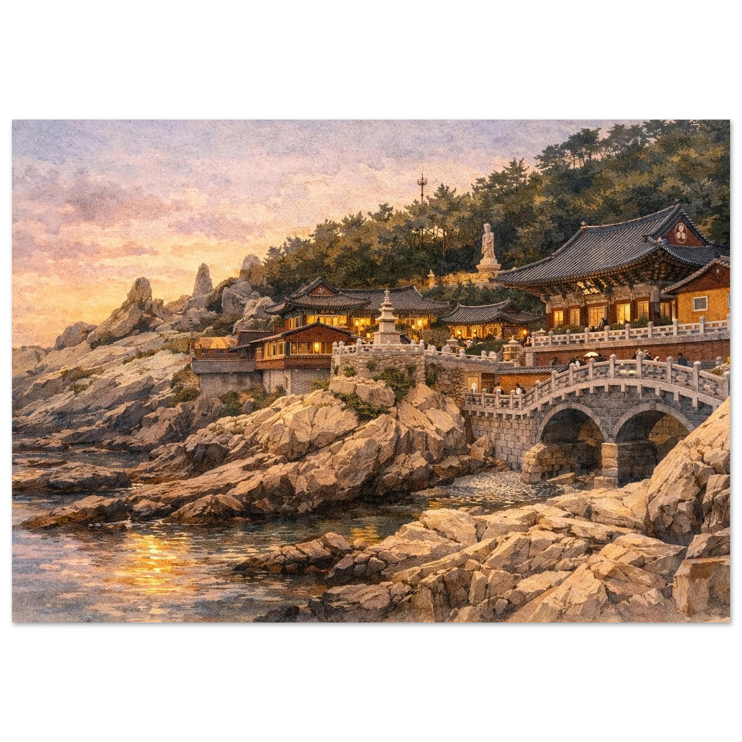 Tramonto a Haedong Yonggungsa Premium Matte Paper Poster arte asiatica premium