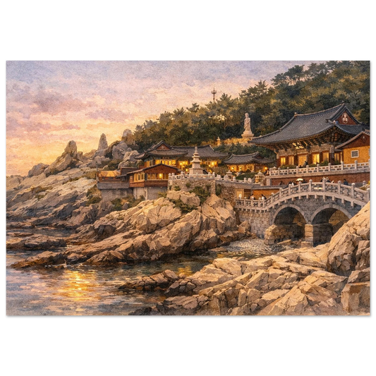 Tramonto a Haedong Yonggungsa Premium Matte Paper Poster arte asiatica premium