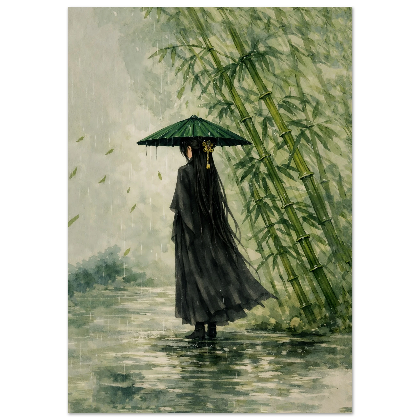Tra Pioggia e Silenzio Premium Matte Paper Poster arte asiatica premium