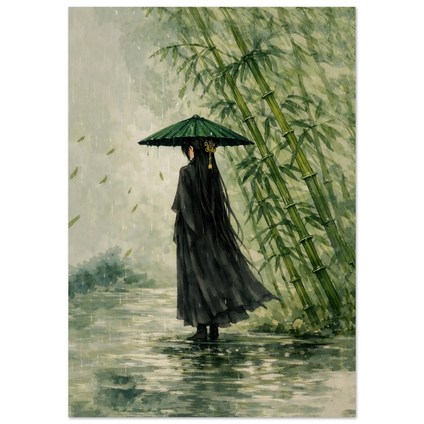 Tra Pioggia e Silenzio Premium Matte Paper Poster arte asiatica premium