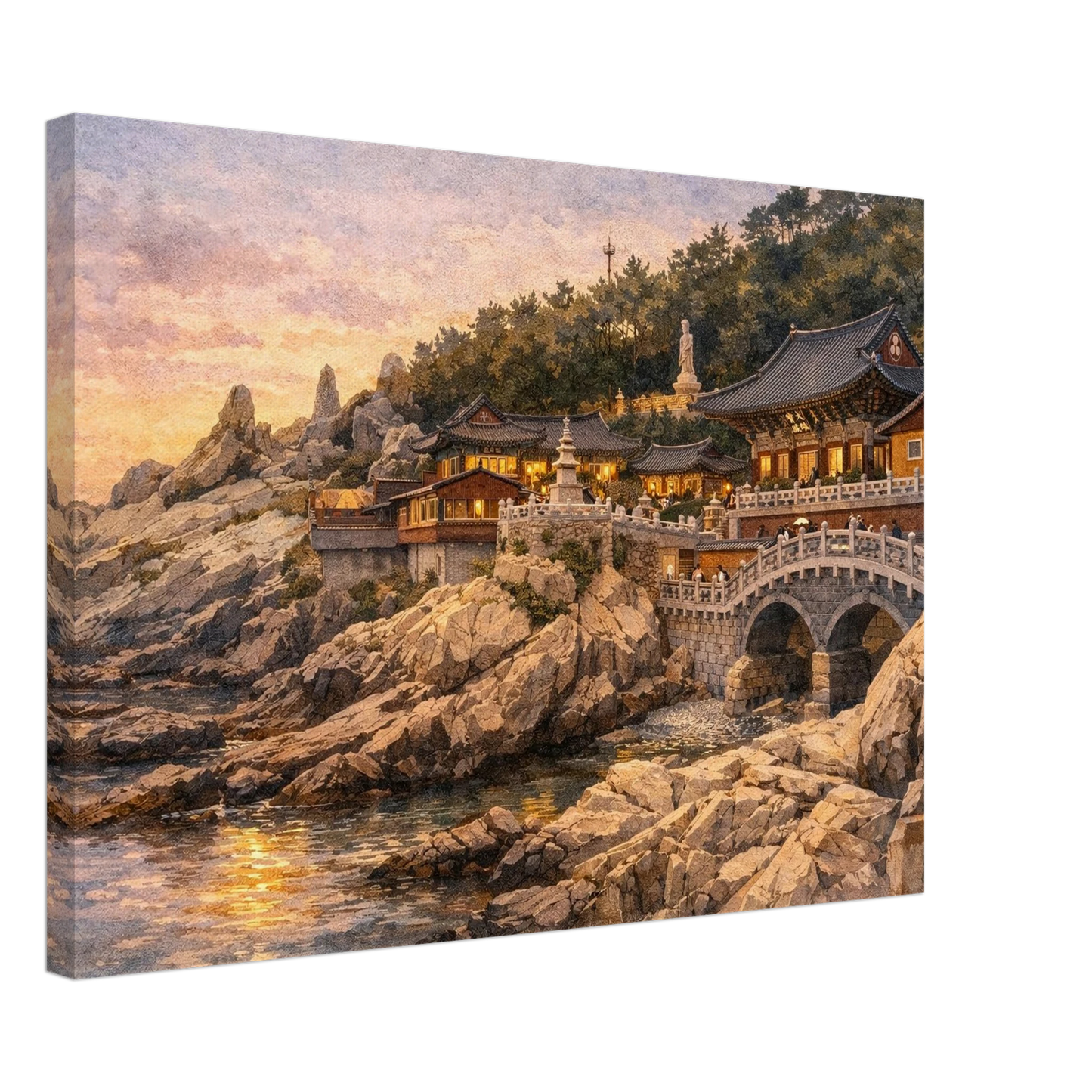 Tramonto a Haedong Yonggungsa Canvas arte asiatica premium
