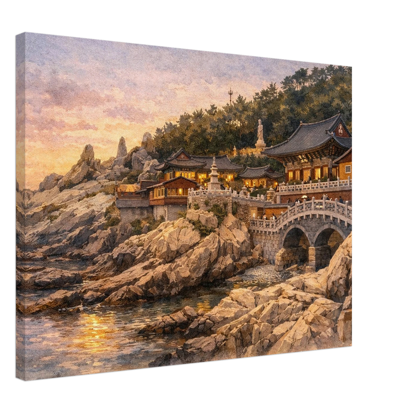 Tramonto a Haedong Yonggungsa Canvas arte asiatica premium