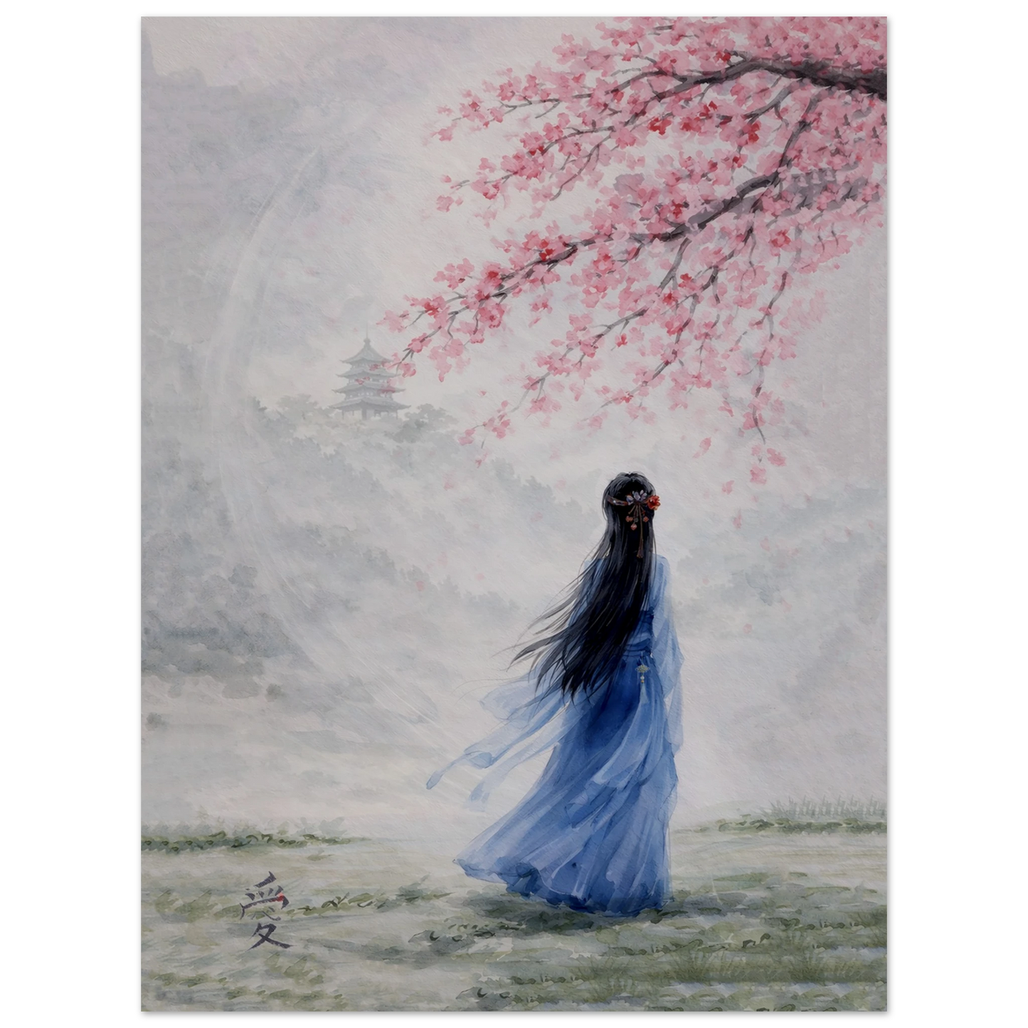 Tra Fiori e Destino Premium Matte Paper Poster arte asiatica premium