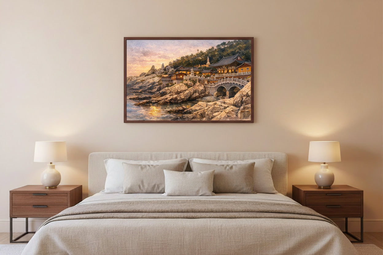 mockup - tramonto a haedong yonggungsa - camera