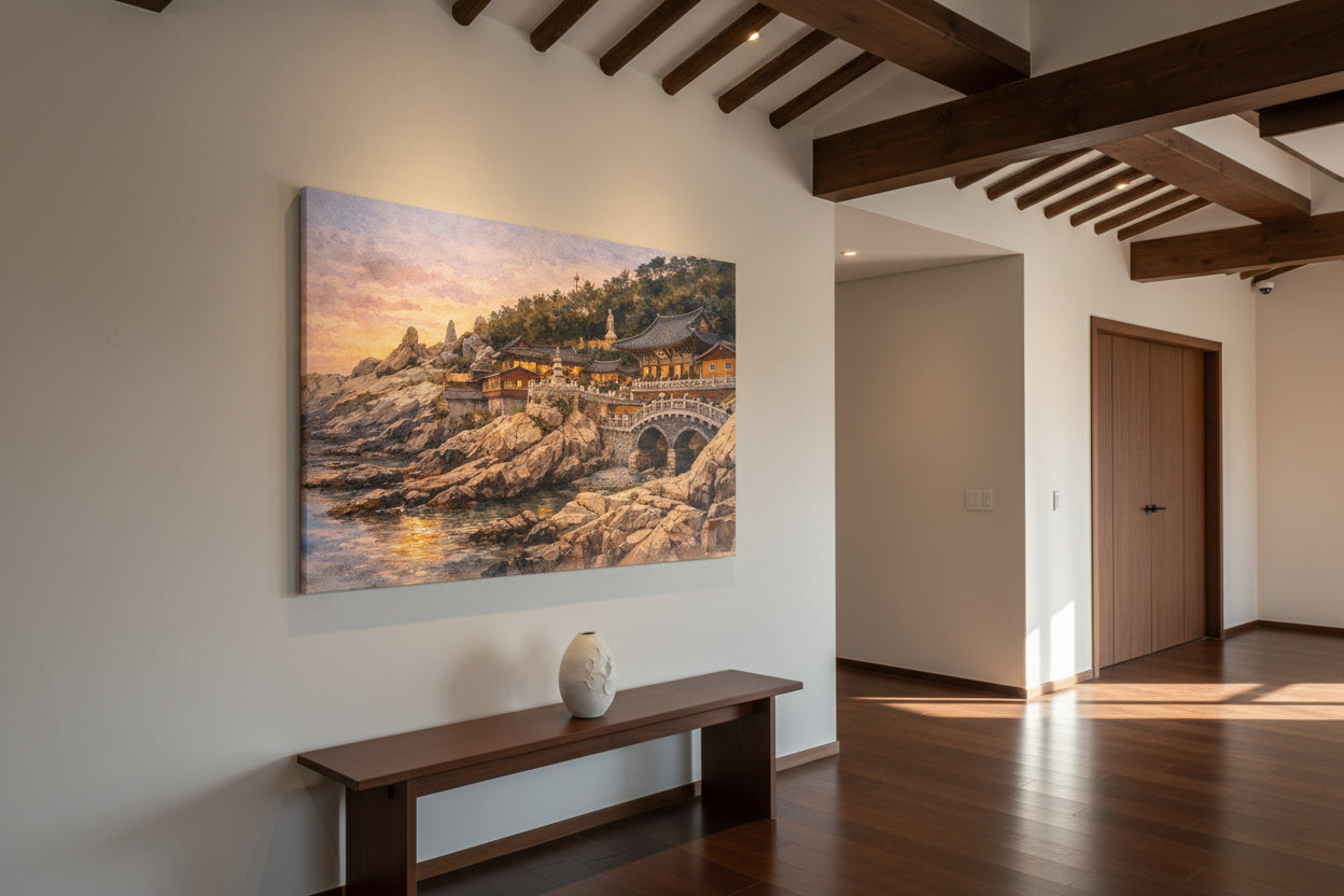 mockup - tramonto a haedong yonggungsa - corridoio canvas