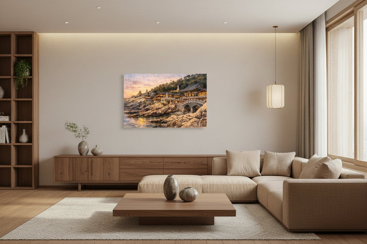 mockup - tramonto a haedong yonggungsa - soggiorno canvas